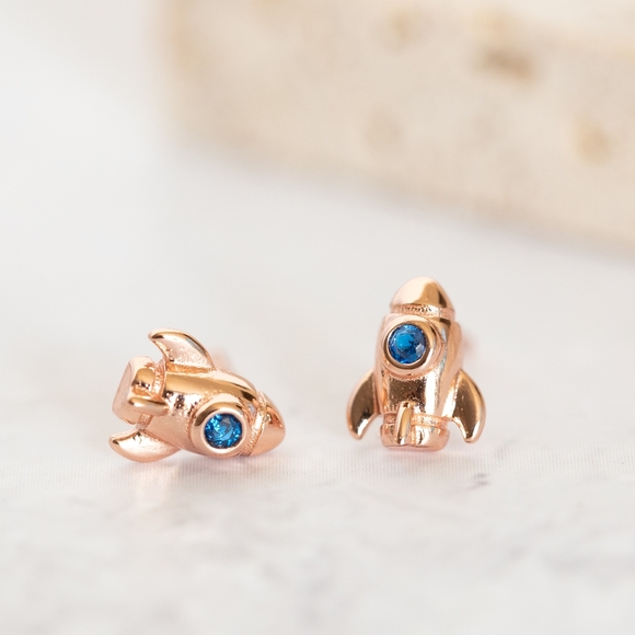 Rose Gold Rocketship Studs (S925) - Only 2 left! - Picture 1 of 7